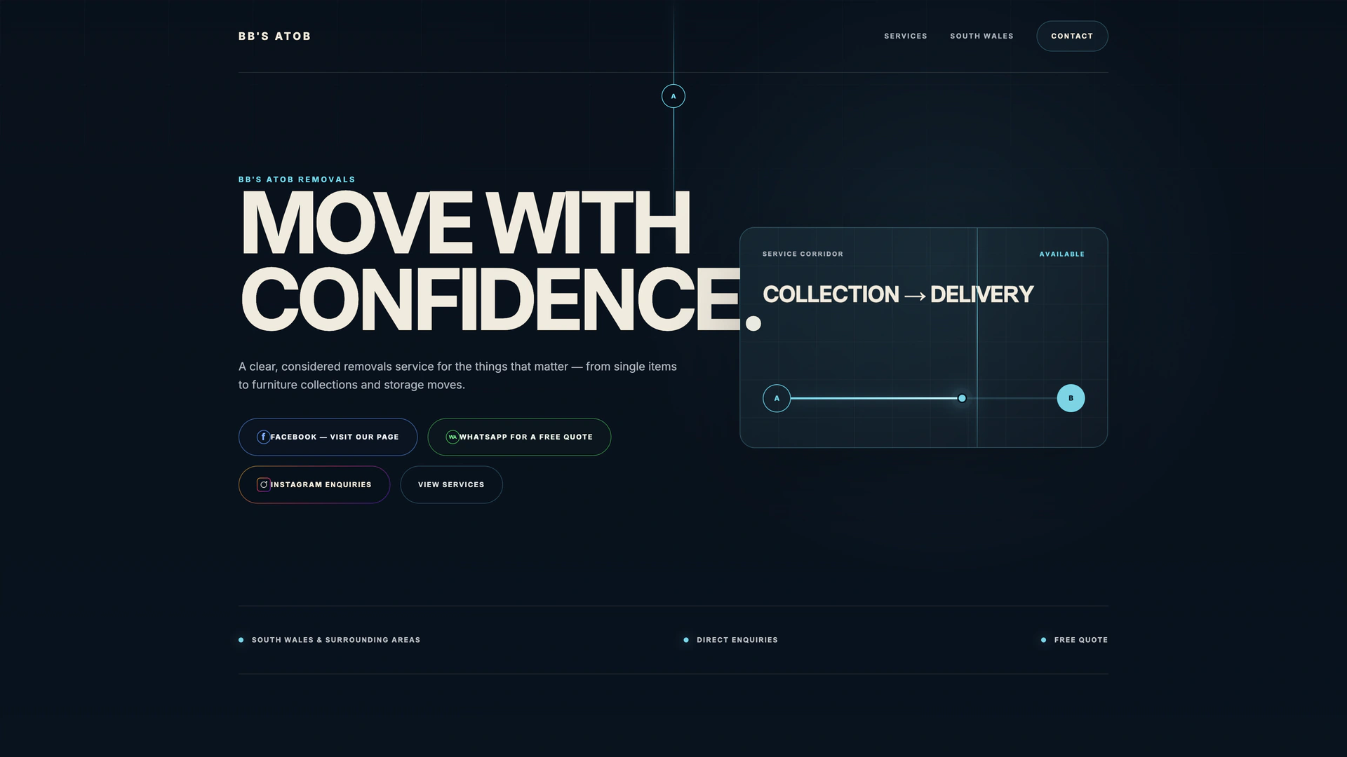 BB Removals website: Move with confidence, with a collection-to-delivery interaction.